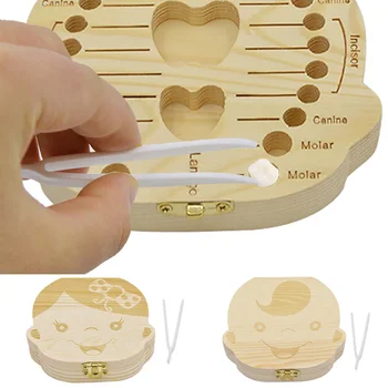 

Wooden Baby First Milk Tooth Teeth Collecting Box Molar Canine Umbilical Cord Incisor Lanugo Storage Box Organizer Case Gift