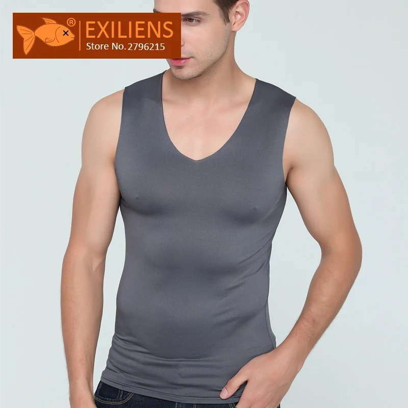 

EXILIENS Men Vest Tank Tops Brand Man Underwear Mens Sexy Undershirts Ice Silk Fitness V Neck Sleeveless Seamless Size M-3XL