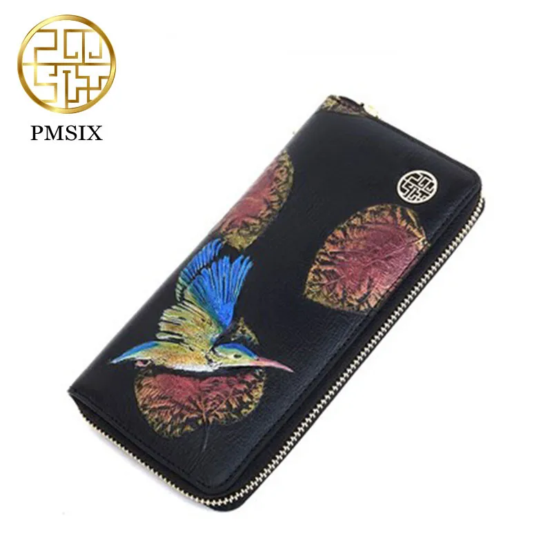 

PMSIX 2017 New Women Wallets Genuine Leather High Quality Long Design Clutch Cowhide Wallet High Quality Vintage Female Purse