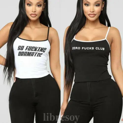 

Women Summer Tank Crop Top Letter Printed Sleeveless Fashion Vest Sexy Top Casual Women's Clothes Summer 2019