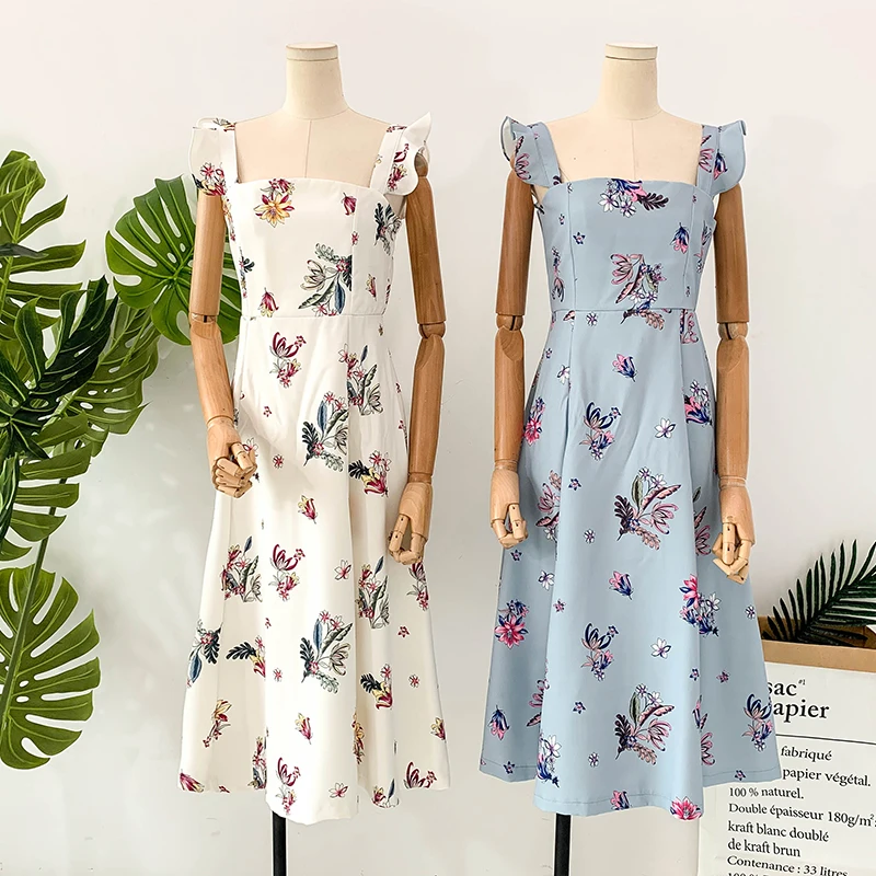 

New French Printed Women Print Casual Dress Lady Sexy Sleeveless Elegant Clothes Vestidos E548
