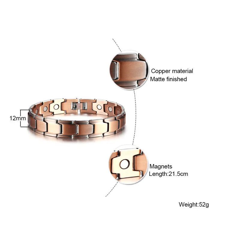 Мужской браслет из чистой меди с магнитной терапией, мужские браслеты на запястье для лечения артрита, мужские ювелирные изделия