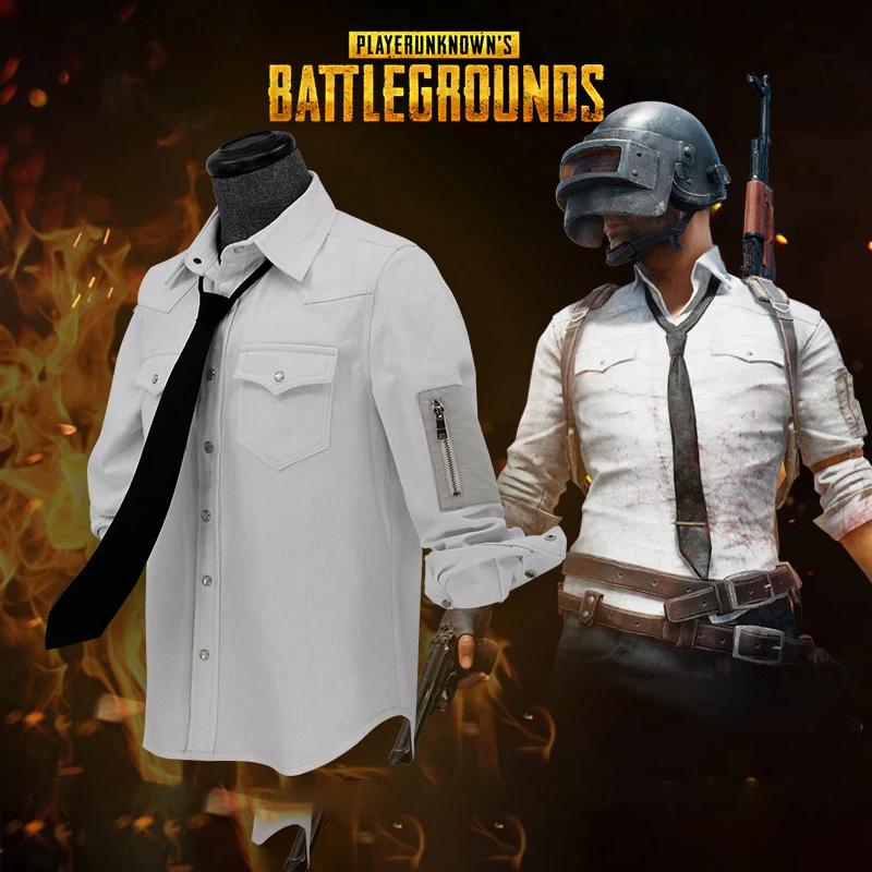  Game Playerunknown Battlegrounds PUBG Cosplay Costume Adult Unisex Full Sleeve Top White Denim Shir