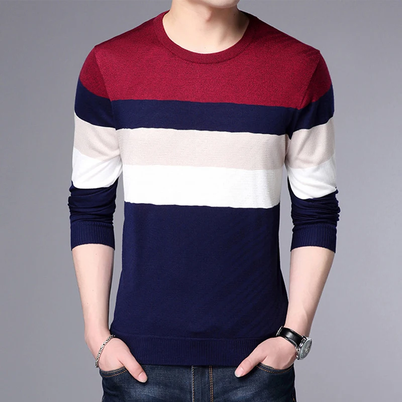 Мужской свитер Повседневный толстый теплый вязаный полосатый свитер для мужчин облегающий флисовый пуловер с длинным рукавом размера плюс 4XL