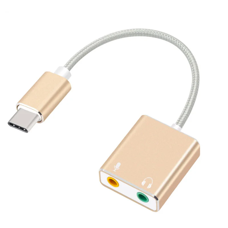 

7.1 Channel Type C USB 3.1 Sound Card to Dual 3.5mm AUX Jack Earphone Adapter Cable Universal Headphone HIFI 7.1CH Type-C S001