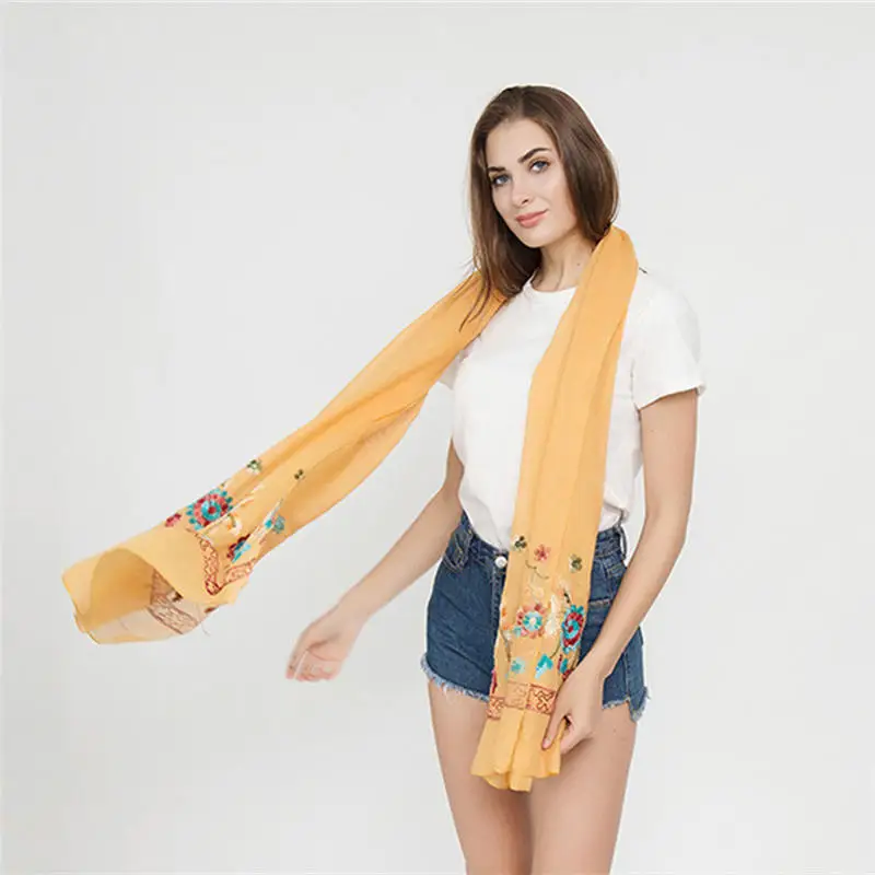  Women Embroidery Flower Couple Scarf Fashion Beach Multi-Purpose Shawl women's scarves handkerchief