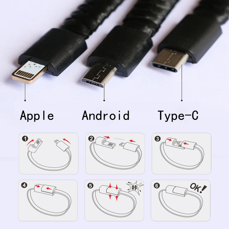 Хип-хоп популярные данных кабель-браслет горяч-продавая стиль USB кабель для мобильного телефона многофункциональный браслет