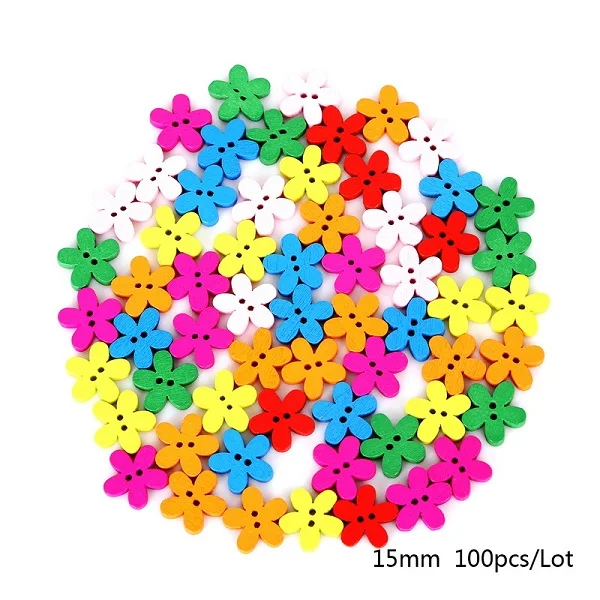 Новое поступление случайные смешанные 100 шт разные размеры/формы 2 отверстия деревянные декоративные пуговицы для DIY пошив скрапбукинга поделки - Цвет: 15mm