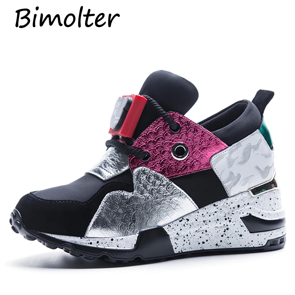 Bimolter 2018 New Autumn Brand Mixed Color Sneakers Genuine Leather Women Flats Shoes Platform Basket Femme Casual Shoes LFEB030 Women's Shoes