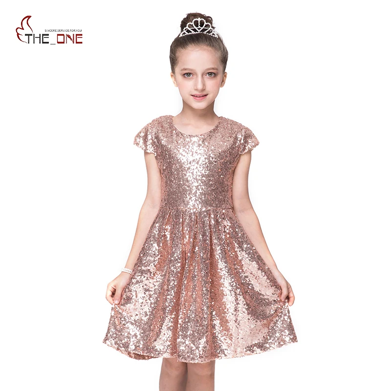 

Summer Children Girls Sequined Princess Dresses European and American Style Short Sleeve Knee-Length Evening Party Clothing