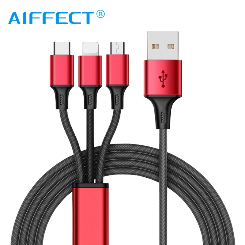 AIFFECT 3 в 1 Micro USB кабель type C 8 Pin мульти зарядное устройство для iPhone Xiaomi samsung мобильный