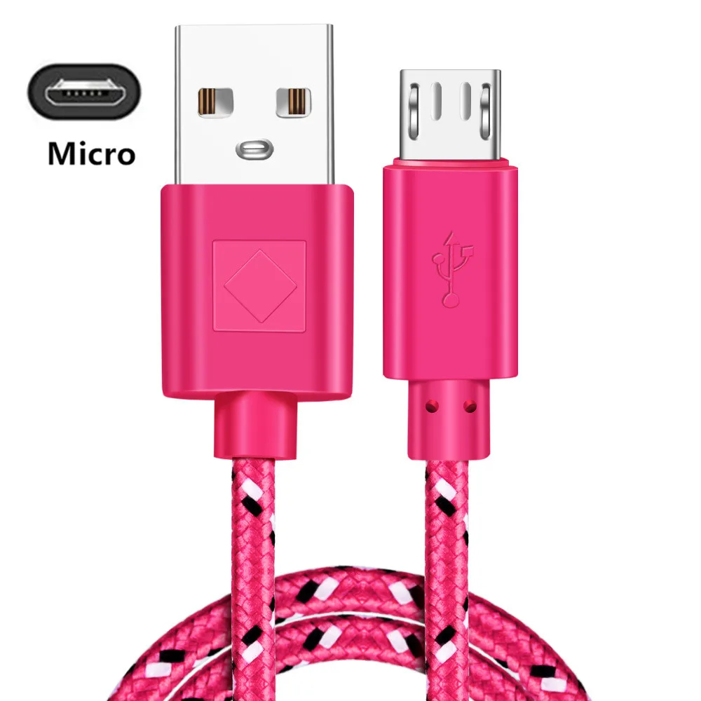 Олаф нейлоновый Плетеный Micro USB кабель синхронизации данных USB зарядное устройство кабель для samsung HTC, Huawei, Xiaomi телефона Android кабели быстрой зарядки - Цвет: Rose red Micro