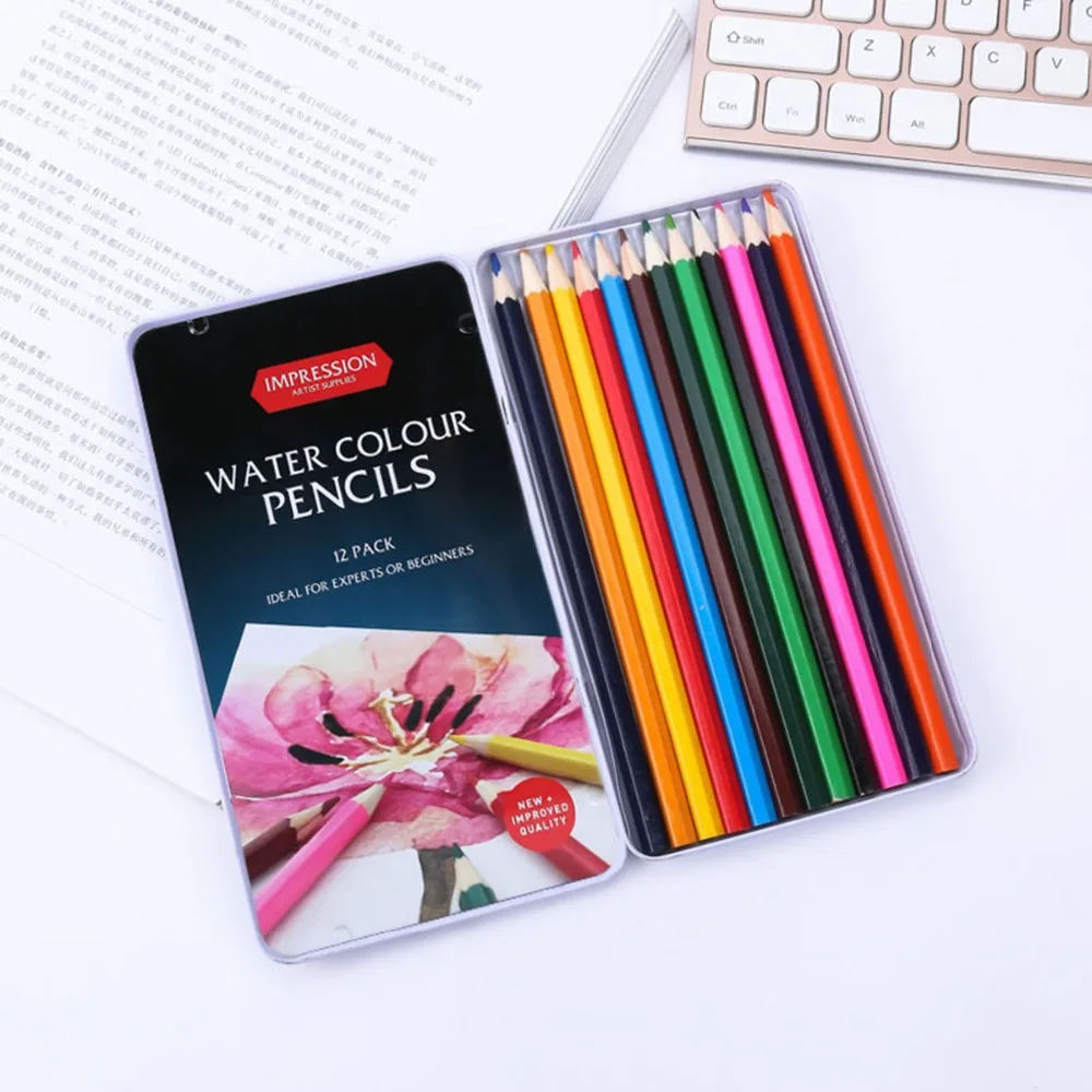 

12 Pack Watercolor Pencils Set Pre-sharpened Colored Pencils Water-Soluble for Coloring Drawing Blending Layering