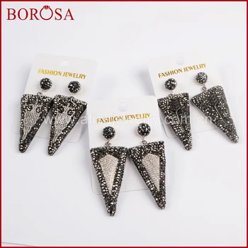 

BOROSA New Collection Rhinestone Pave Triangle Dangle Earrings Snakeskin Back Gems Druzy Drop Earrings for Women Party JAB808