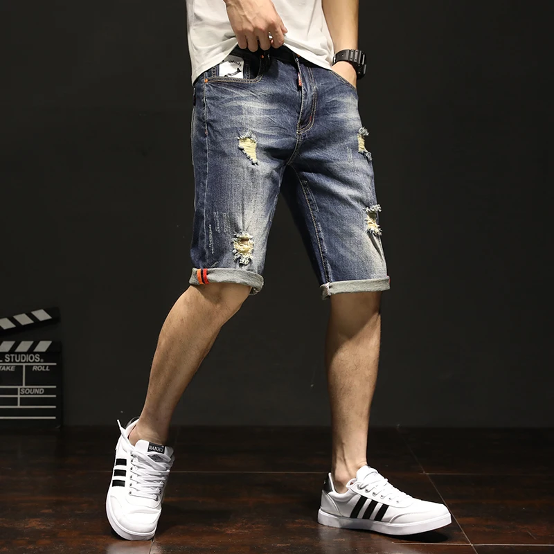 Для Мужчин's Джинсовые шорты Хлопок Stretch Distressed Ripped свободные Короткие джинсы 28-40