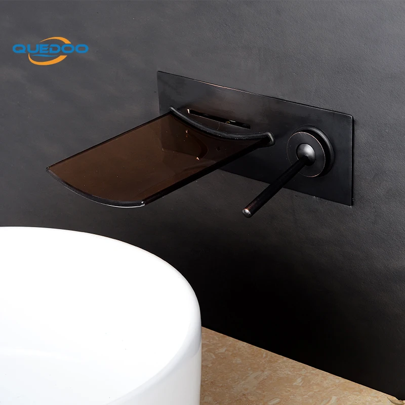 3 Color Change LED Wall Mounted Waterfall Glass Spout Oil Rubbed Bronze Finished Brass Bathroom Faucet Single Handle Mixer Tap |