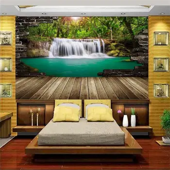 

3d wallpaper photo wallpaper custom living room mural waterfall flowing water wood floor scenery picture wallpaper for walls 3d
