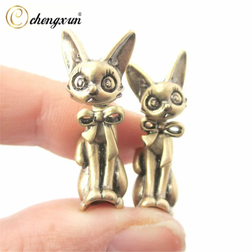 

CHENGXUN Female Animal Earrings 3D Kitty Cat Shaped Two Part Front and Back Retro Style Steel Stud Earrings Realistic Earrings