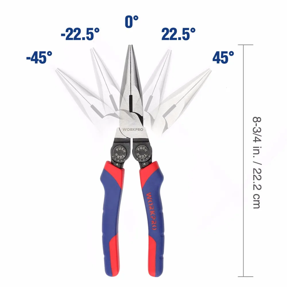 WORKPRO 8 inch Long Nose Plier Offset Pistol Handle Long Pliers Electrical Wire Cutting Tool