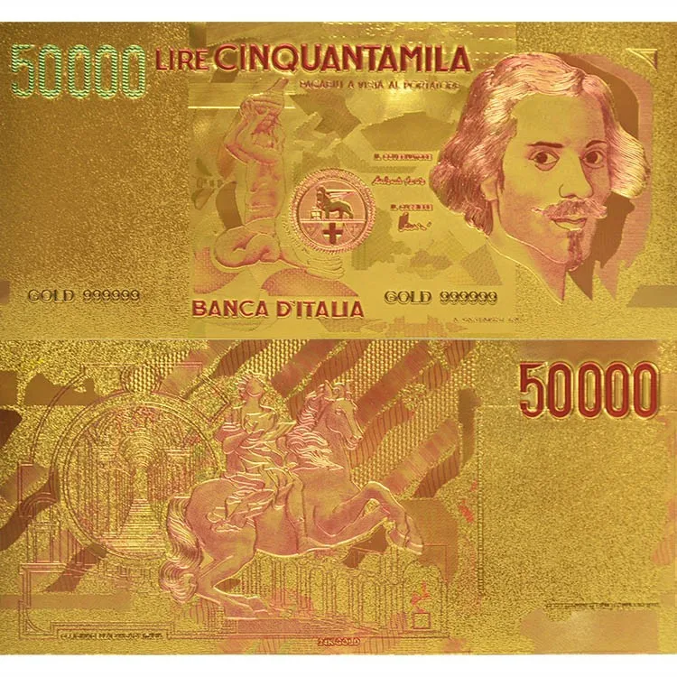 Италия 50000 Лира банкнота красочные нормальные Позолоченные бумажные деньги Италия имитация денег с пластиковой рамкой