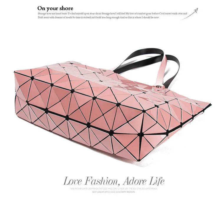 ZYJ Deformable Women Laser Geometry Quilted Plaid Pearlescent Handbag Shoulder Bags Casual Sequins Lattice Foldable Tote Bag (29)