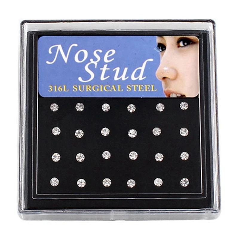 

Summer 24pcs Cubic Zirconia Nose Stud Ring 2.5 mm Crystal Fashion Body Jewelry Stainless Surgical Steel Nose Piercing Stud