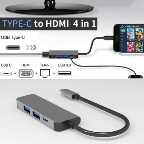 4 в 1 Тип C концентратор к HDMI 4 к с 2 USB порты и разъёмы USB-C адаптер для MacBook samsung Multi