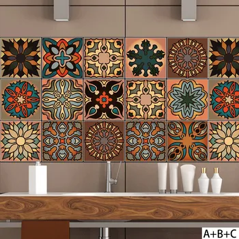 Retro Vintage Moroccan Style Decor Tile Stickers Wall Stickers For Living Room Bedroom Kitchen Bathroom Waterproof Mural Decals