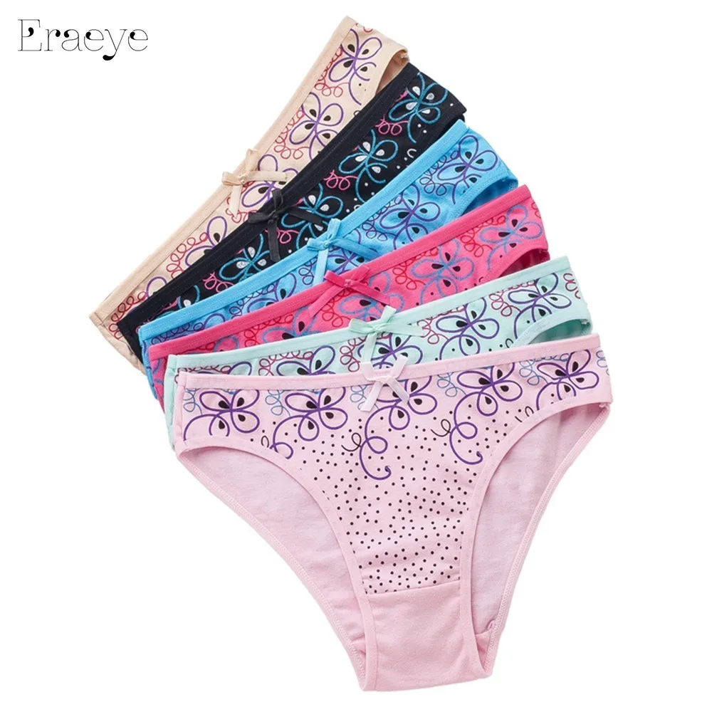 

ERAEYE Brand 5pcs/lot Women's Underwear Woman Cotton Briefs Solid Cute Bow LowSexy Ladies Girls Panties Lingerie Factory Outlet