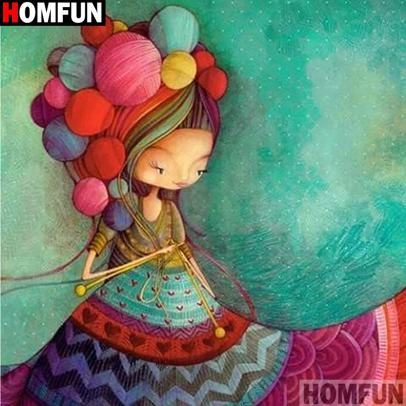 Алмазная 5D картина HOMFUN Девочка из мультфильма полноразмерная/круглая Вышивка