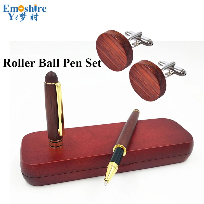 RollerBallPenSet Emoshire роскошные ручки наборы супер Распродажа дерева Запонки деревянный Ролик Шариковая ручка мужские коллекции винтажная шариковая ручка перьевая ручка PC010 - Цвет: RollerBallPenSet