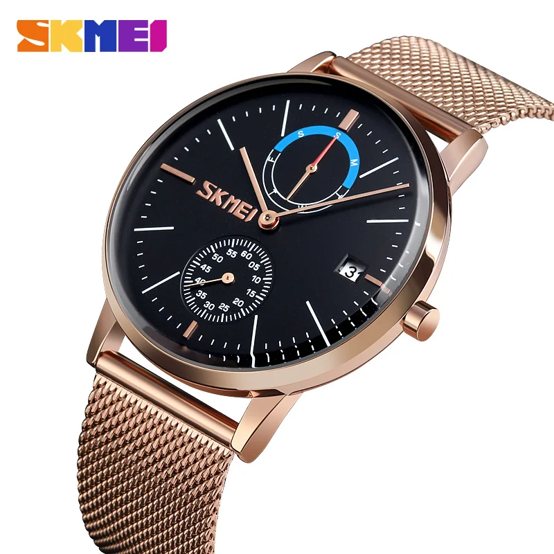 

SKMEI Fashion Men's Watches Luxury Brand Ultra Thin Clock Male Business Quartz Waterproof Full Steel Mesh Men Dress Wrist Watch