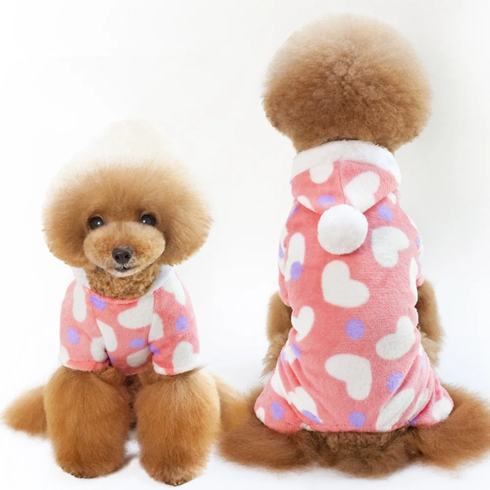Warm Winter Pet Clothes for Dogs Pink Small Dog Jumpsuit Heart Four