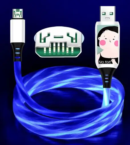 Power4 светильник Micro USB кабель для huawei Xiaomi Nokia samsung 4A 1 м Быстрый usb кабель для зарядки OPPO VIVO светящийся USB кабель - Цвет: Blue