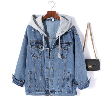 

Woman Hooded Denim Jacket New Spring Autumn Fashion All-match Loose Long Sleeve Jean Coat Causal Feminine Outwear
