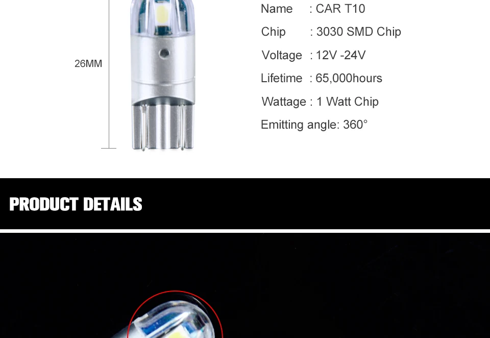 2PCS Car Styling Car Auto LED T10 194 W5W Canbus 10 SMD 5630 LED Light Bulb No Error LED Light Parking T10 LED Car Side Light (5)