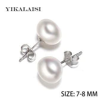 

YIKALAISI 2017 new fashion Natural Freshwater Pearl Stud Earrings 925 Sterling Silver jewelry For Women Best Gifts 7-8 MM