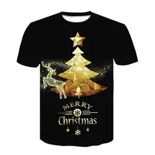 Рождественская футболка с 3D принтом Мужская одежда новая футболка Мужская/женская летняя футболка с короткими рукавами с оленем футболки мужская рубашка Топ 4XL