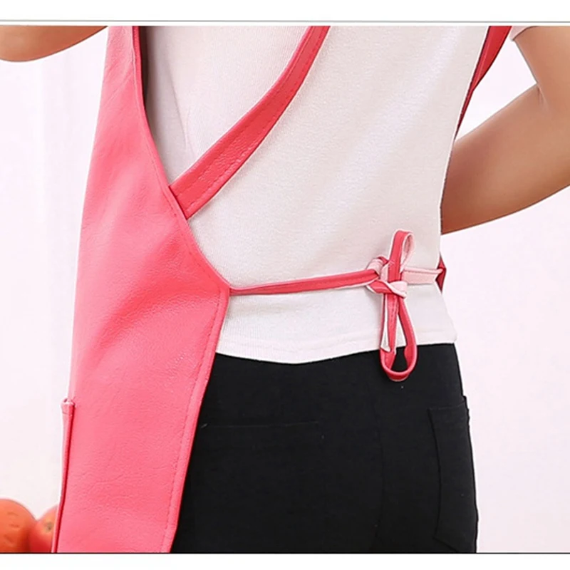 Korean leather waterproof apron oil kitchen overalls PU overalls household adult men and women overalls kitchen cooking overalls