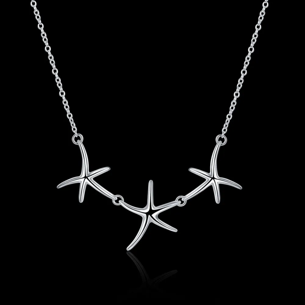 Moda 925 Plata pura chapado Starfish colgante Colar de Prata para las mujeres joyería complementos de mujer