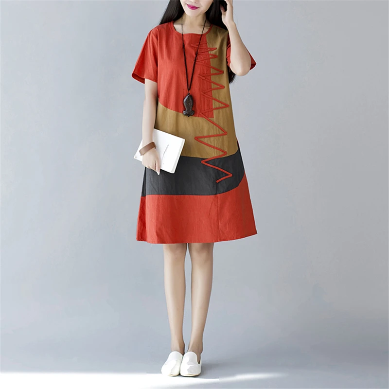 

Women Casual Summer Dress 2019 New Vestidos Ladies Loose Large Size Short Sleeve Comfortable Cotton Linen Women Dresses 28