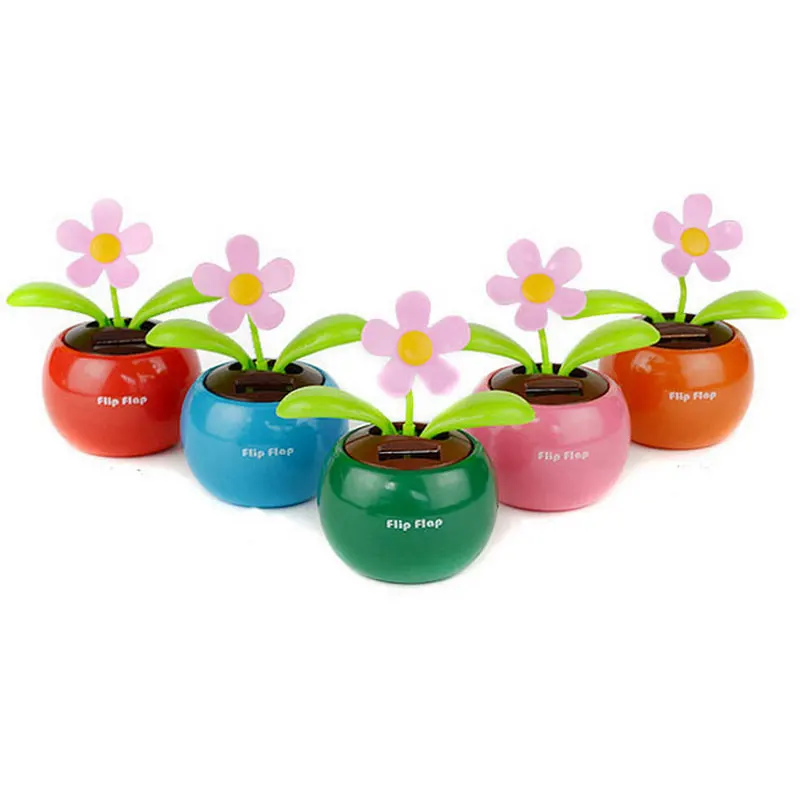 New Flip Flap Moving Dancing Solar Power Flower Flowerpot Swing Solar Car Toy Gift ornaments Home Decorating Plants hot selling