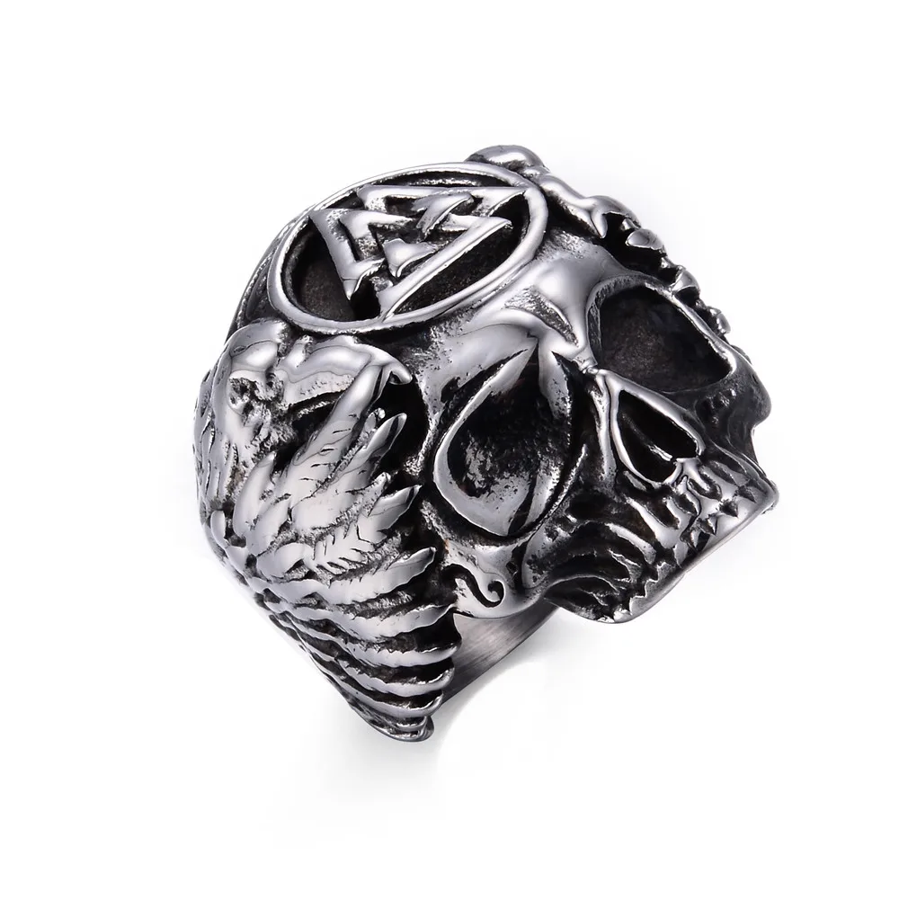 Viking Odin Raven Skull Ring Punk Stainless Steel Men's Wings Ring