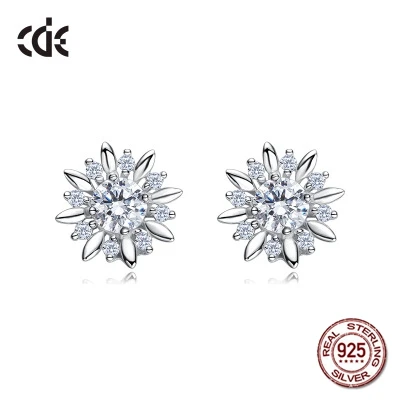 

100% S925 Sterling Silver Cute Rhinestone Crystals from Swarovski Flower Stud Earrings for Women Valentine's Day Gift