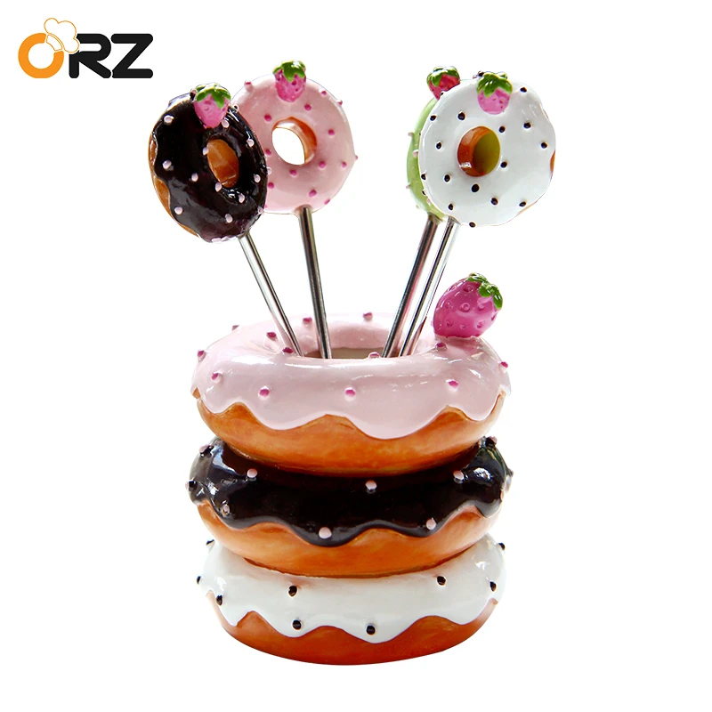 Orz Ensemble De Fourchettes A Cocktail Avec Support En Forme De Beignet Pour Salade Gateau Collation Dessert Legumes Fruits Ustensiles De Table 4 Pieces Aliexpress
