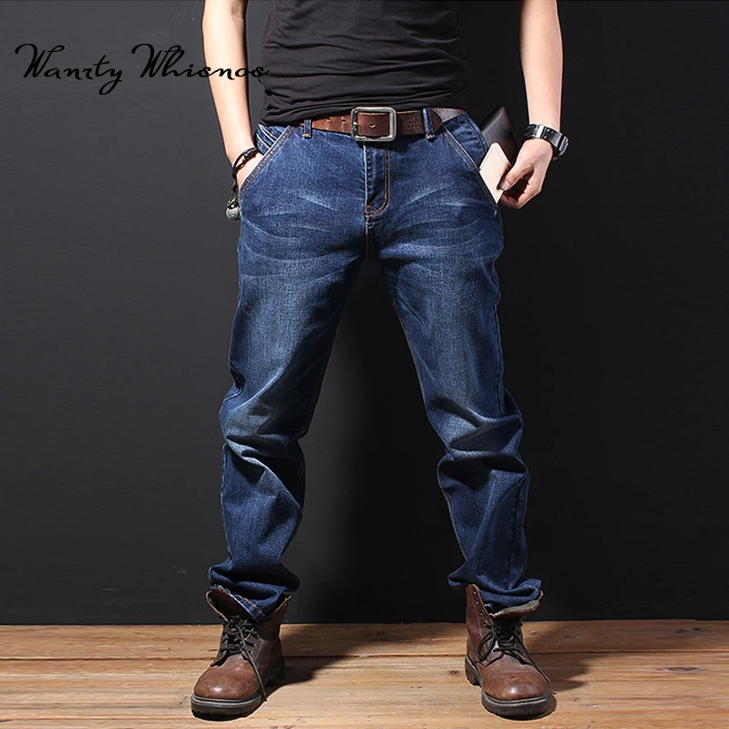 Good Quality Blue Loose Jeans Men Winter Autumn Stretch Denim Man Elastic Casual Slim Jean Pants Male Long Homme | Мужская одежда