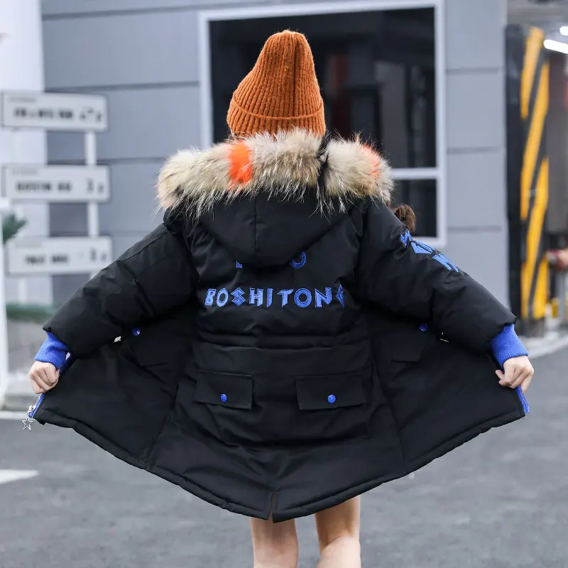 

2018 Winter Children Warm Clothes -30 degrees Girls Cotton-padded Outerwear & Coats fashion multicolour Fur Collar Jacket 3-16 Y