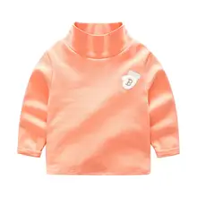 Весенне-осенний детский облегающий свитер с высоким воротником однотонная хлопковая одежда с вышивкой для маленьких мальчиков и девочек