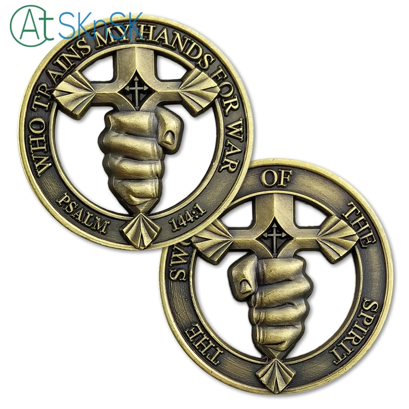

Wholesale 100pcs/lot New souvenir coin Catholic Christian Religious Challenge Coin Sword of the Spirit metal crafts