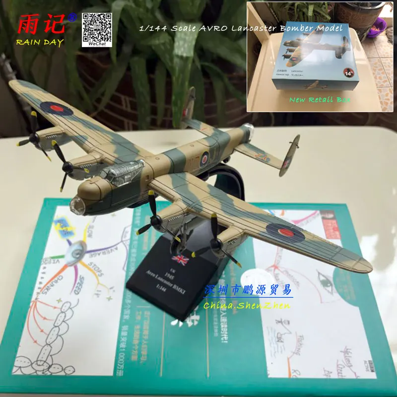 AMER 1/144 Military Model Toys AVRO Lancaster Bomber Fighter Diecast Metal Plane Model Toy for Collection/Gift/Decoration